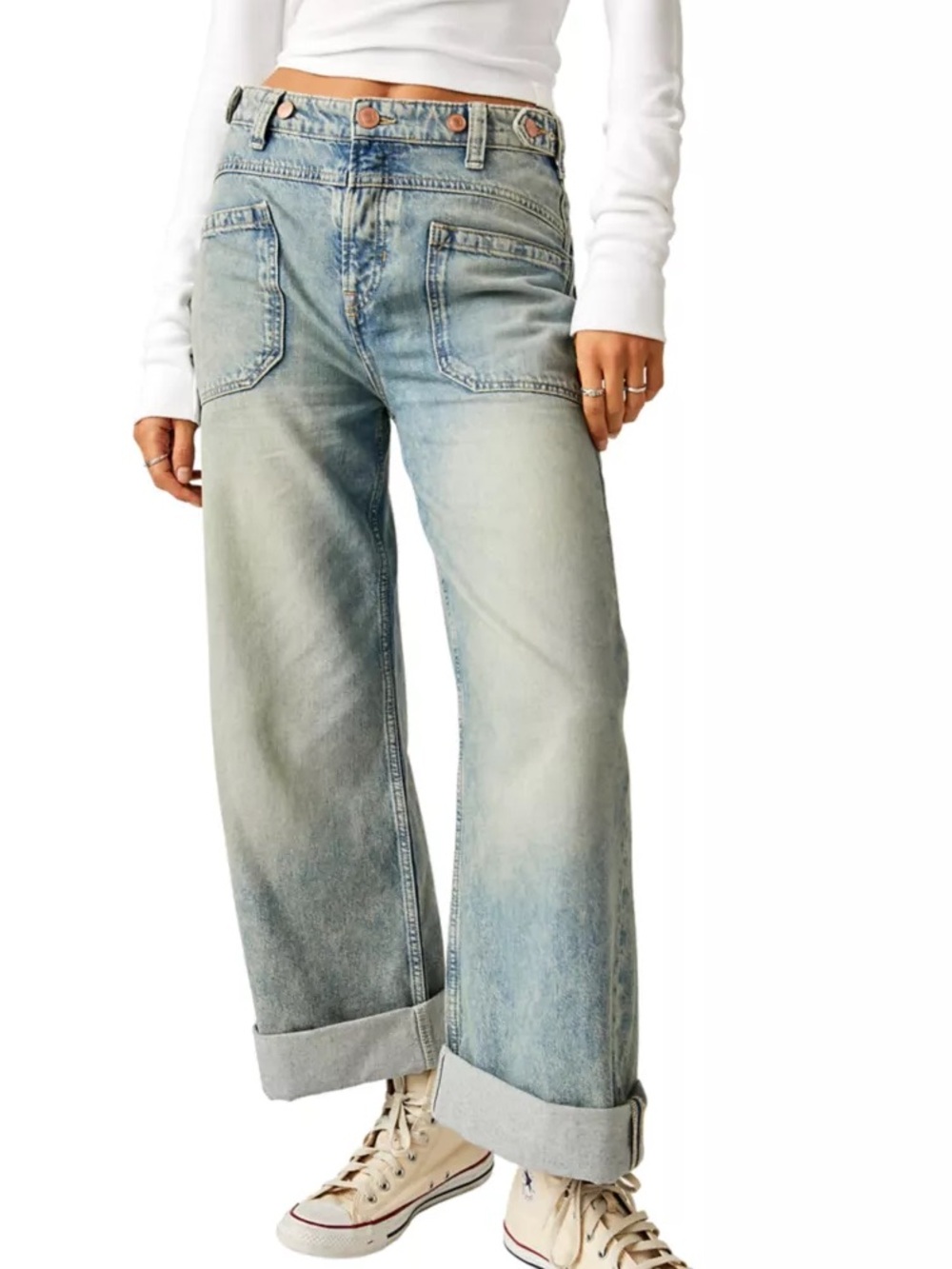 Free People Palmer Cuffed Jean Light/Medium Wash - Picture 1 of 12